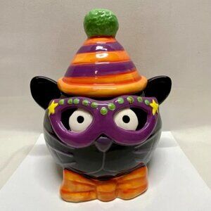 Cookie Jar Spooky Black Cat Clown Holiday Candies Treats Cookies Candy Dish GUC